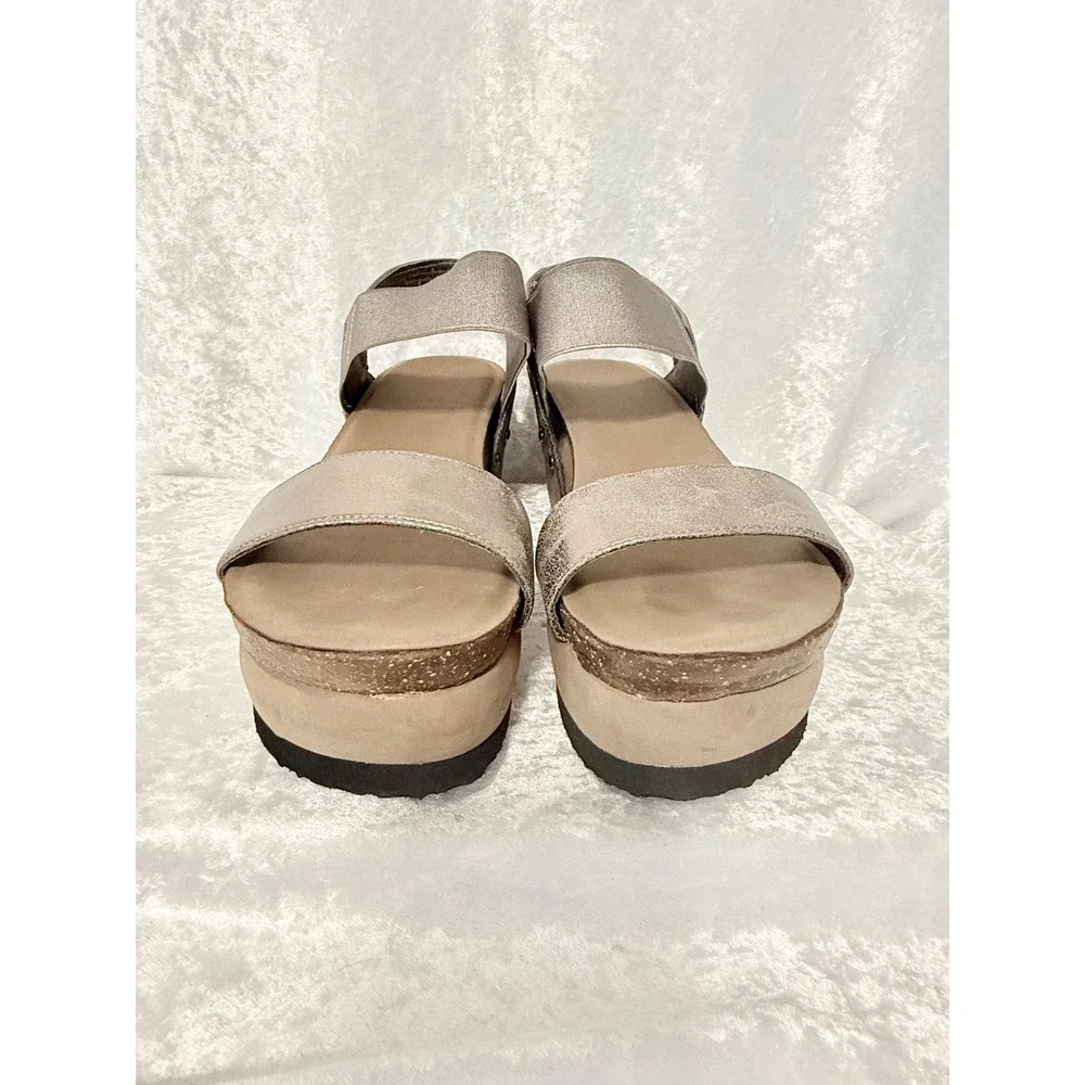 Hokus Pokus Tatum‎ Size-9.5 Metallic Platform Wedge Sandals Elastic Slingback